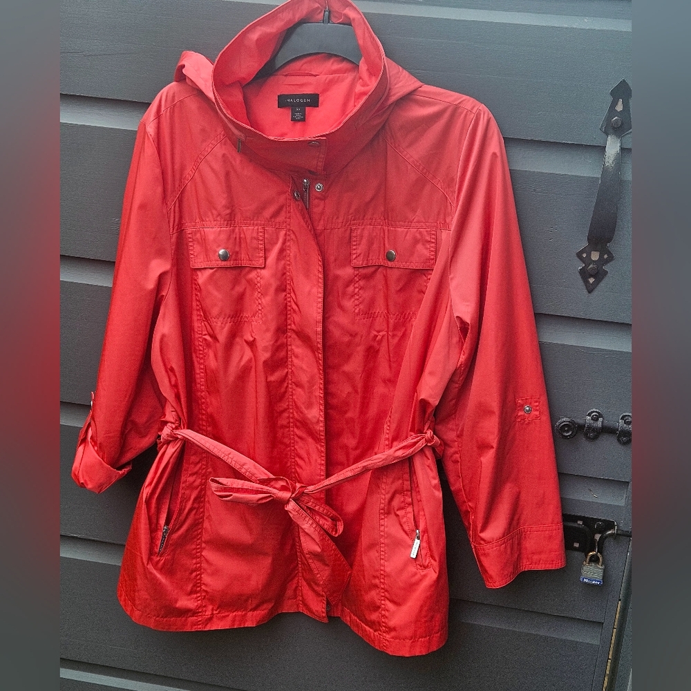 Halogen Women's Vibrant Red Utility Jacket With Hood Nordstrom Brand